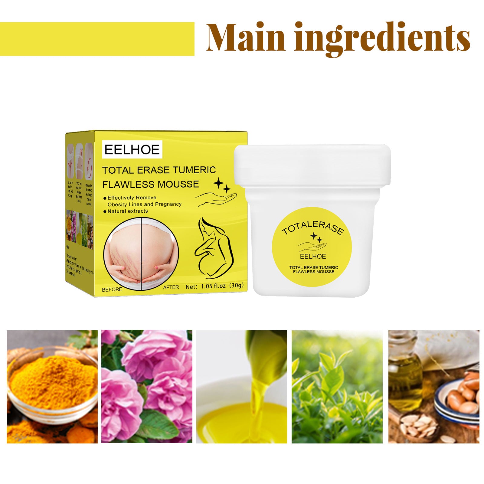 Total Erase Turmeric Flawless Mousse / Skin Body Cream (stretch mark + cellulite focused body cream).Fade Prevention Of Obesity Pregnancy Repair Cream