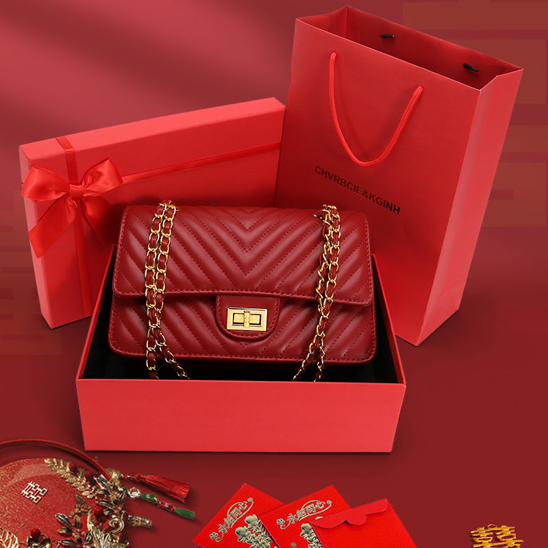 Crimson Royale Quilted Chain Bag