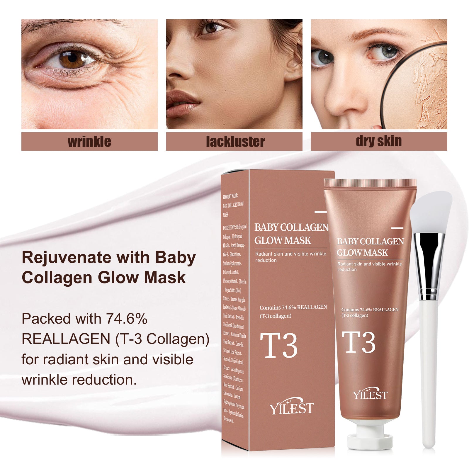 Velvet Renewal Radiance Mask™ T3 Collagen Glow Treatment | Baby Collagen Mask Moisturizing