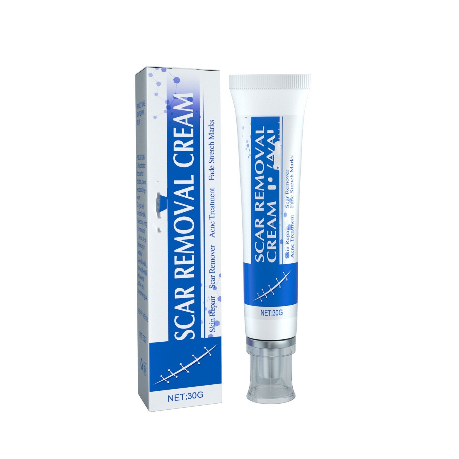 Scar Removal Cream (30g) — positioned for scar appearance improvement and skin smoothing.Scar To Lighten Surgical, Trauma Smooth And Tighten Skin Repair Cream