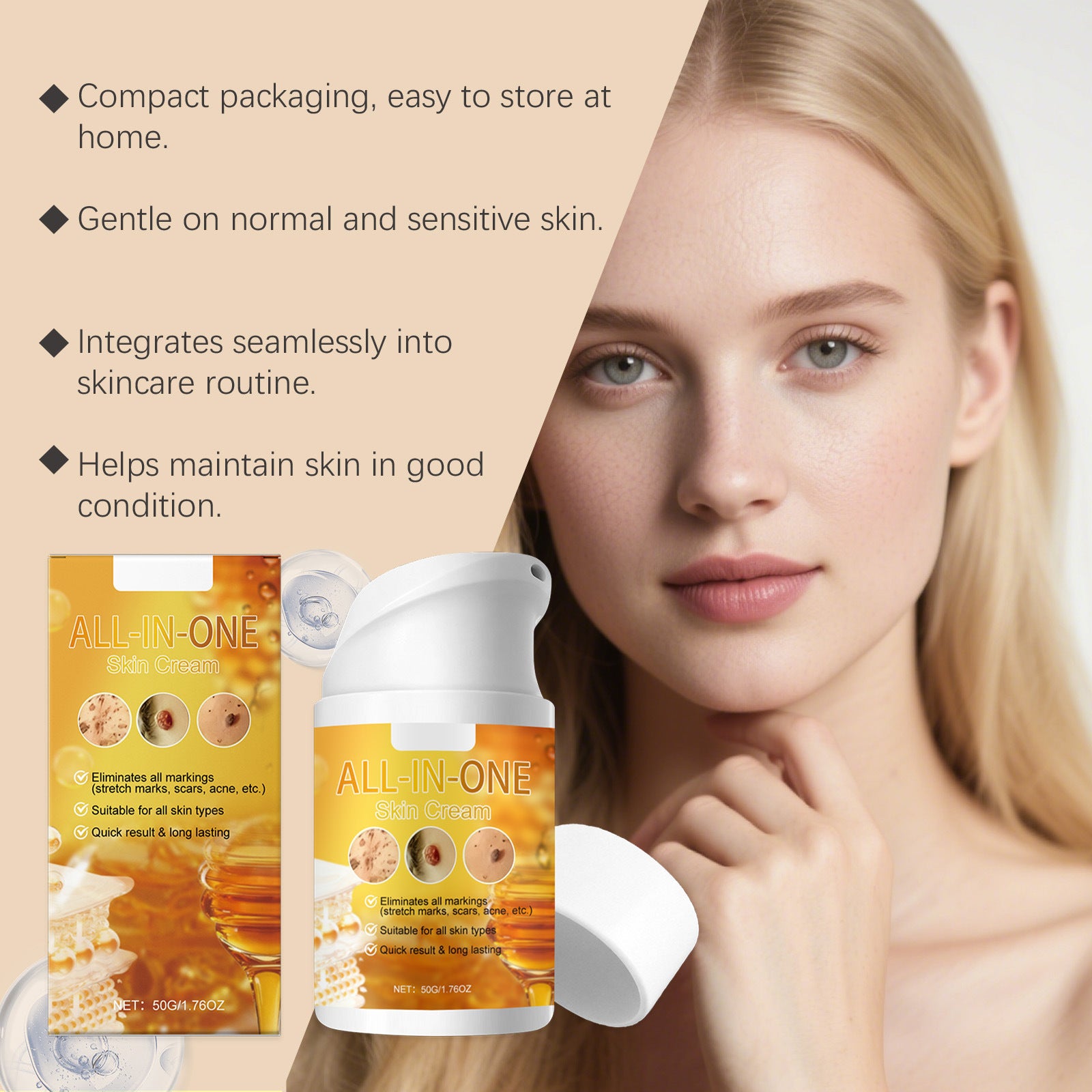 ALL-IN-ONE Skin Cream (Honey / Multi-Benefit Moisturizer) — positioned as a multi-purpose hydrating and skin-support cream. Retinol Skincare Cream