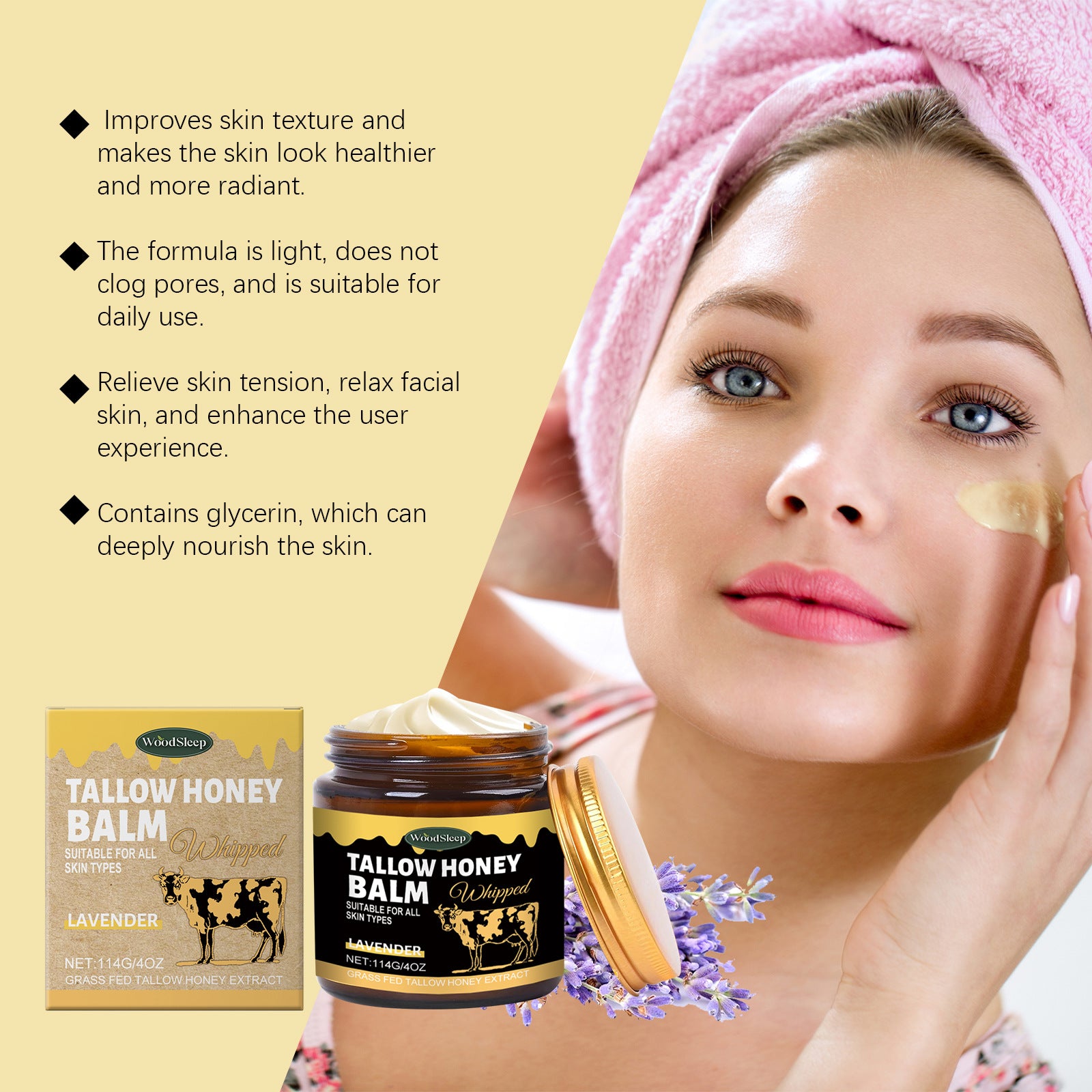 Tallow Honey Balm (Whipped – Lavender) Butter Skin Cream Mild Ingredients