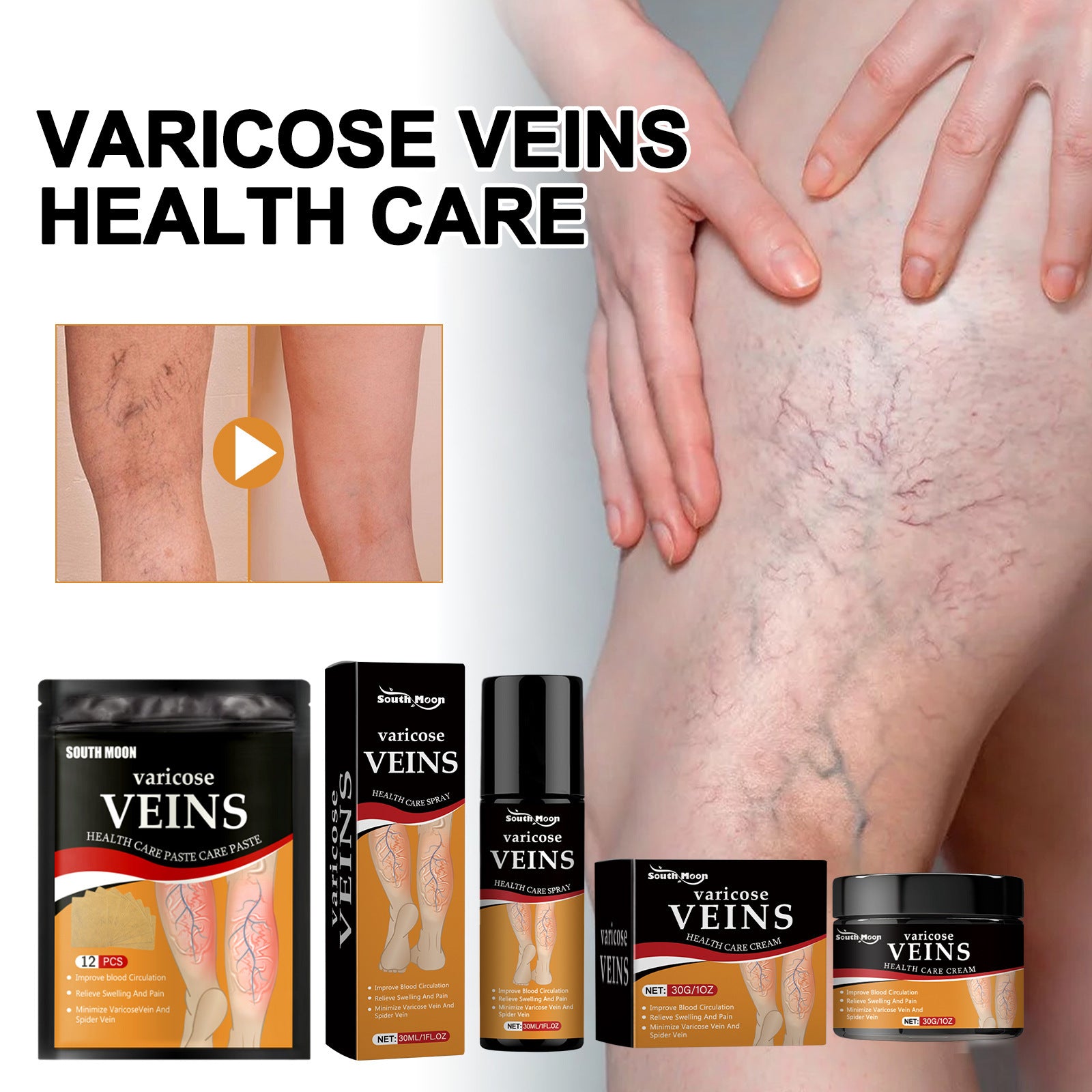 Varicose Veins Health Care Cream / Serum Set (topical leg treatment). Relieve Soreness and Swelling, Flexure, Earthworm Legs, Green Bands, Bulge Repair