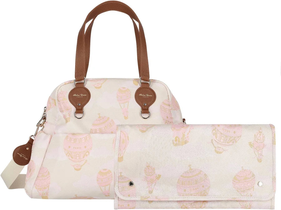 Atelier Choux Changing Bag & Mat Set – Parisian Illustrated Diaper Bag with Matching Travel Mat