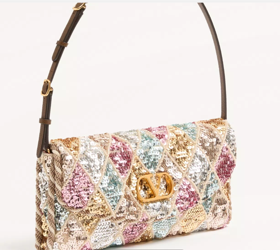 Valentino Garavani DeVain Bag – Sequin Mosaic Shoulder Bag with Signature V‑Logo