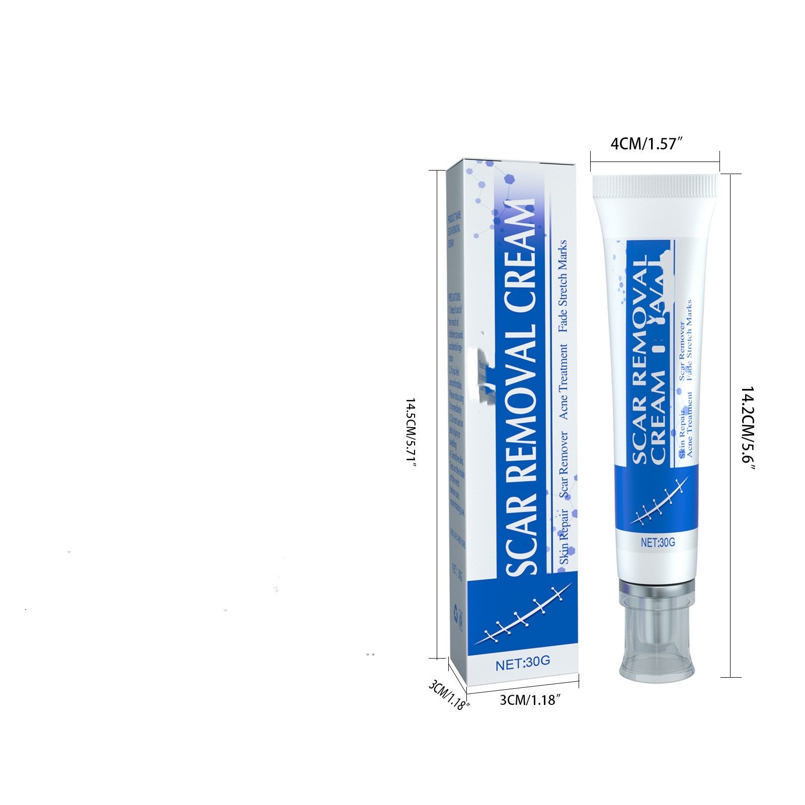 Scar Removal Cream (30g) — positioned for scar appearance improvement and skin smoothing.Scar To Lighten Surgical, Trauma Smooth And Tighten Skin Repair Cream